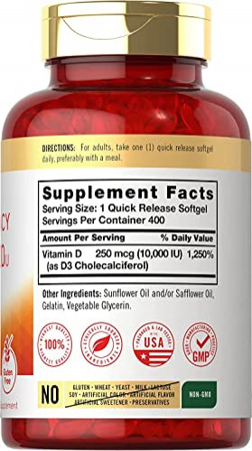 Suplemento Carlyle Vitamin D3 10000 Ui 400 Cápsulas Gelatino - Imagem 10