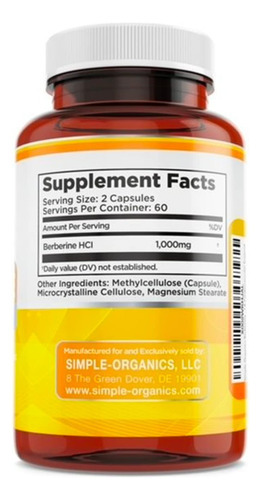 Suplemento Simple-organics Berberine 500 Mg (1000 Mg/porção) - Imagem 6