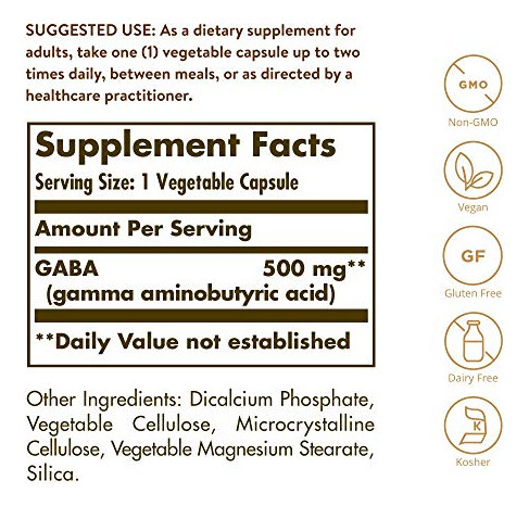 Suplemento Solgar Gaba 500mg 100 Cápsulas Vegetais - Imagem 2