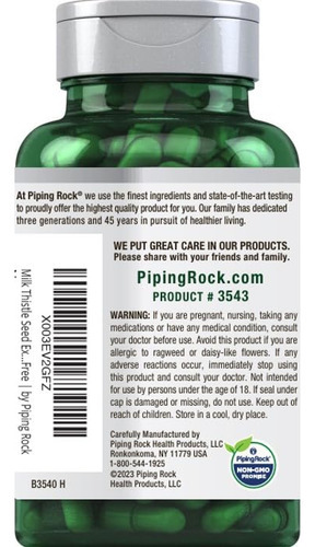 Suplemento Piping Rock Milk Thistle 3000 Mg 200 Cápsulas - Imagem 9