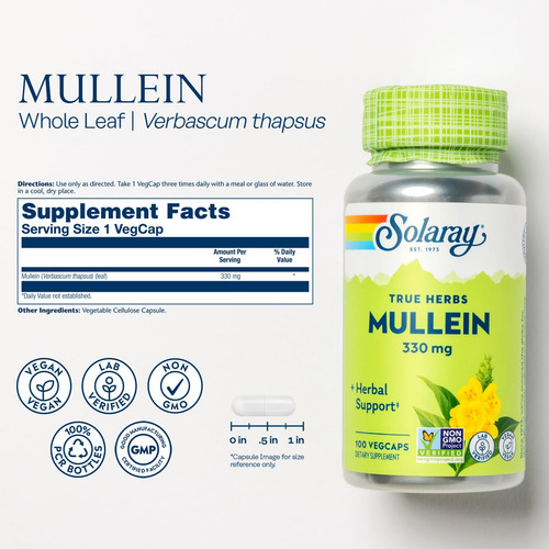 Suplemento Solaray Mullein Leaf 100 Cápsulas Veganas - Imagem 2