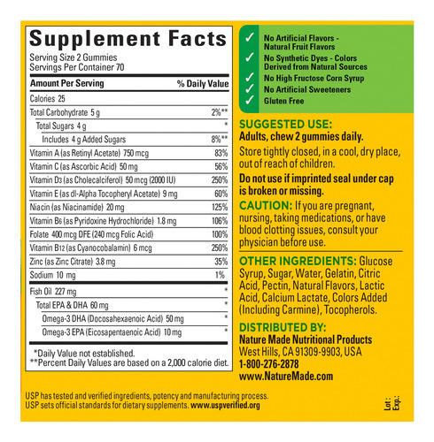Suplemento Multivitamínico Nature Made + Omega-3 140 Gomas - Imagem 6