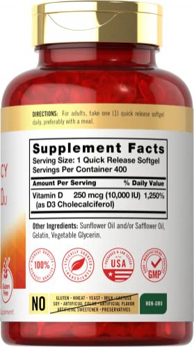 Suplemento Carlyle Vitamin D3 10000 Ui 400 Cápsulas Gelatino - Imagem 2