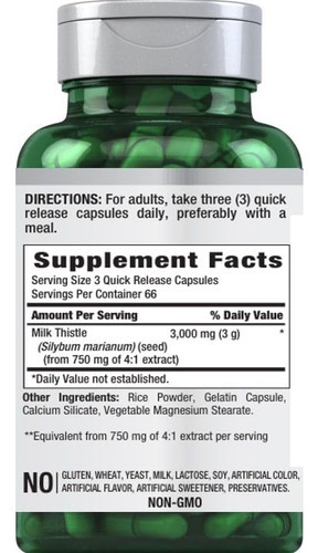 Suplemento Piping Rock Milk Thistle 3000 Mg 200 Cápsulas - Imagem 8