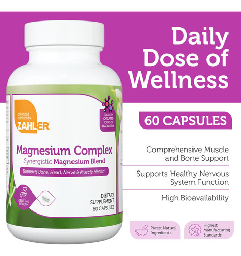 Suplemento Zahler Magnesium Complex 210 Mg Com Vitamina B6 - Imagem 2