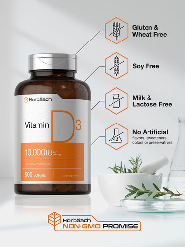 Suplemento Horbäach De Vitamina D3 10000 Ui 500 Cápsulas Gel - Imagem 4