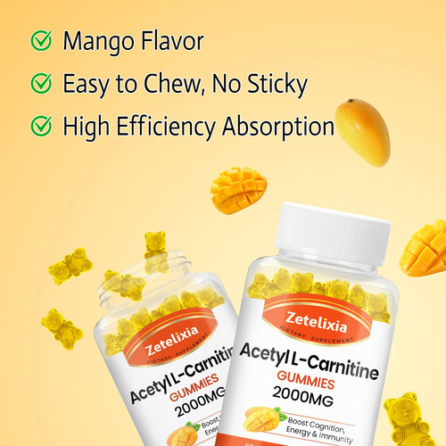 Suplemento Gomas De Acetil L-carnitina Zetelixia 2000 Mg 60 - Imagem 5