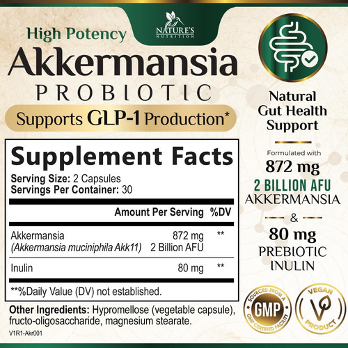 Suplemento Nature"s Nutrition Glp-1 Akkermansia 60 Cápsulas - Imagem 2