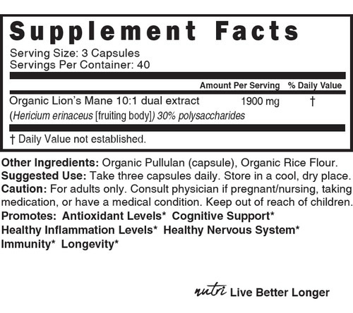 Suplemento Nature"s Fusions Nutri Organic Lions Mane 1900 Mg - Imagem 4