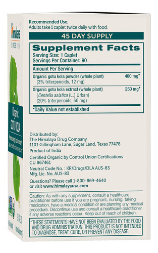 Suplemento Himalaya Organic Gotu Kola 650 Mg 90 Cápsulas - Imagem 2