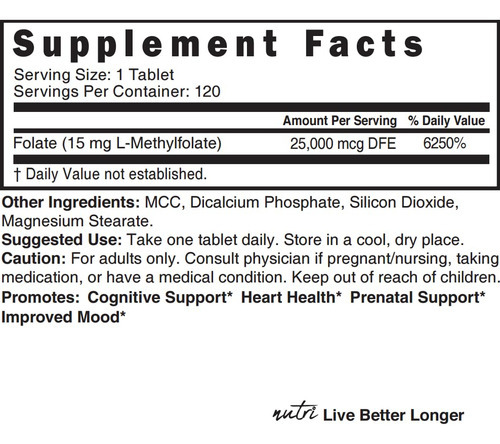 Suplemento Nature"s Fusions Nutri 5-mthf L Metilfolato 15mg - Imagem 4