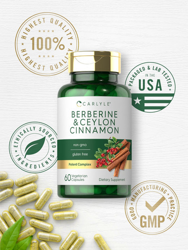 Suplemento Carlyle Berberine Ceylon Canela 2000 Mg 60 Cápsul - Imagem 6