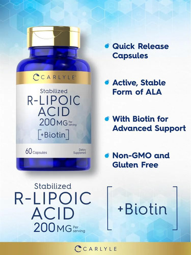 Suplemento De Ácido Carlyle R-lipóico 200mg | 60 Cápsulas Co - Imagem 3