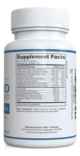 Suplemento Nutri + Synergy Thyroid Support 60 Cápsulas - Imagem 2