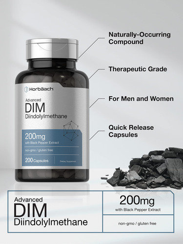 Suplemento Horbaach Dim 200 Mg Diindolilmetano 200 Cápsulas - Imagem 3