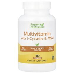 Super Nutrition Multivitamínicos com L-cisteína MSM Vitamina A e Biotina 180 Comprimidos