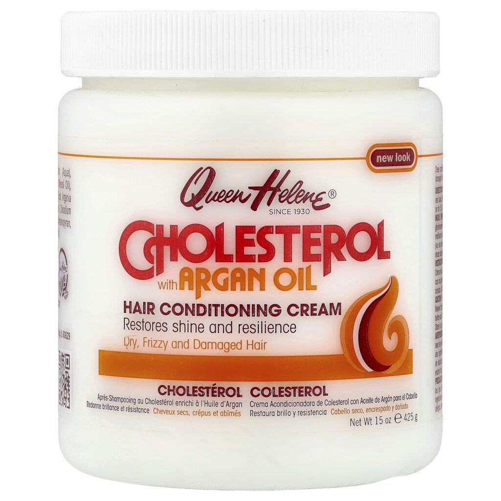 Queen Helene Creme Condicionador para Cabelos Colesterol com Óleo de Argão Cabelos Secos Crespos e Danificados 425 g (15 oz)