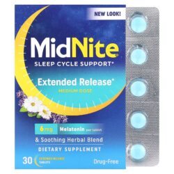 MidNite Suporte ao Ciclo do Sono Dose Média 6 mg 30 Comprimidos de Liberação Prolongada