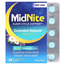 MidNite Suporte ao Ciclo do Sono Dose Média 6 mg 30 Comprimidos de Liberação Prolongada