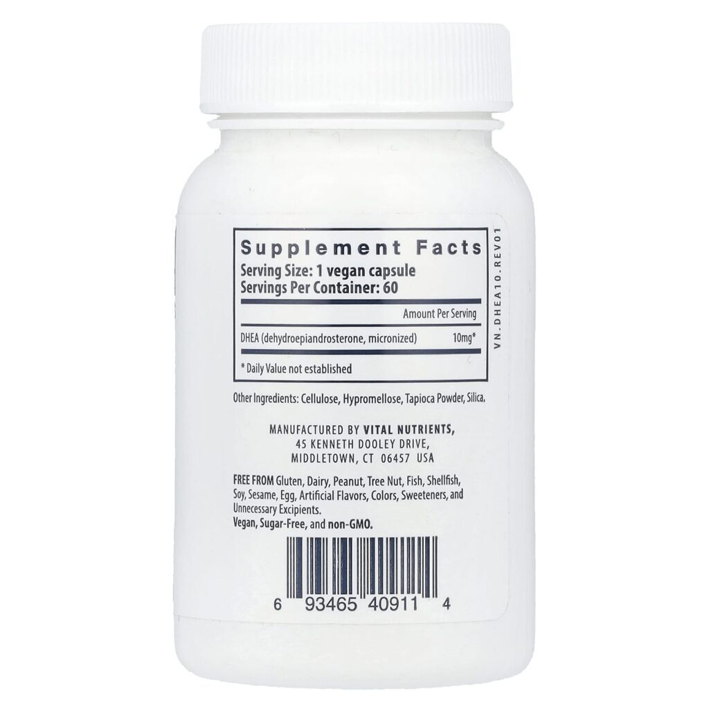 Vital Nutrients DHEA (micronizado) 10 mg 60 Cápsulas Veganas - Imagem 2