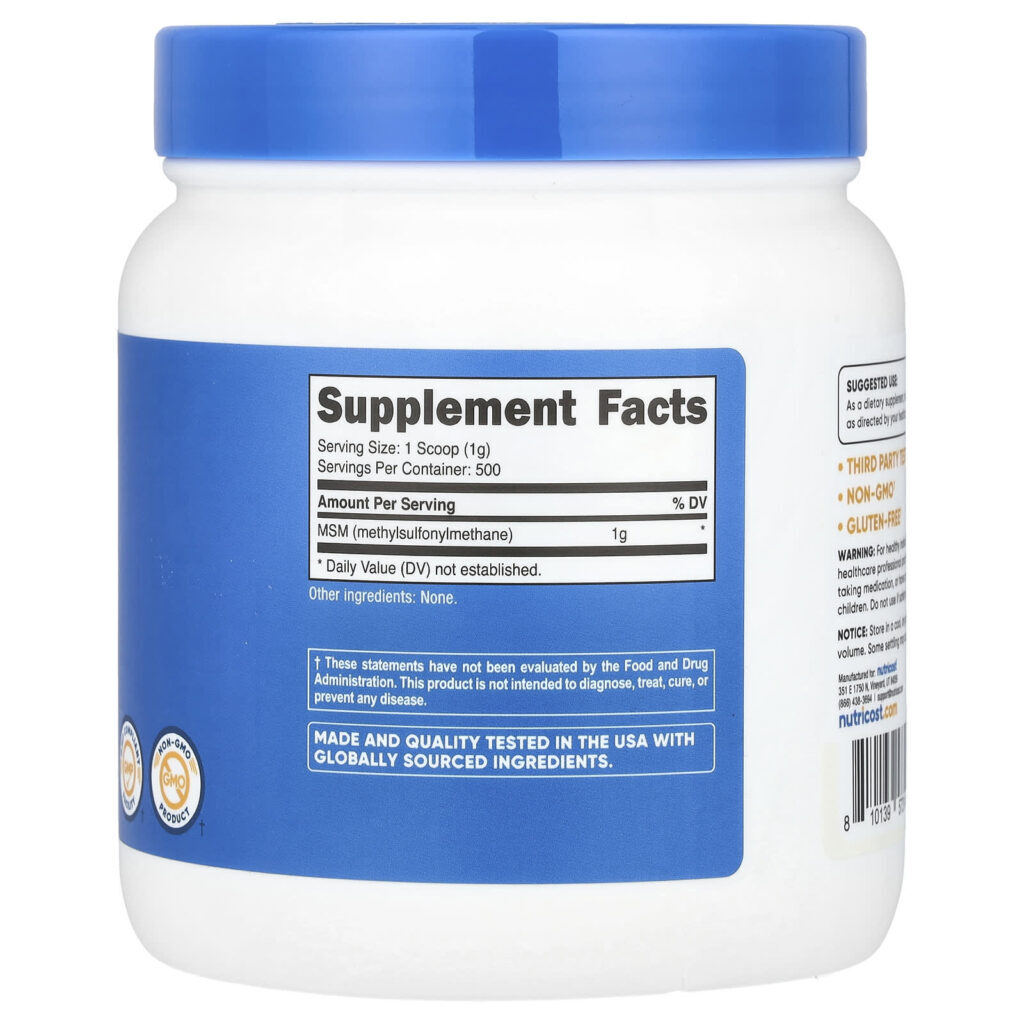 Nutricost MSM Unflavored 17.9 oz (500 g) - Imagem 2