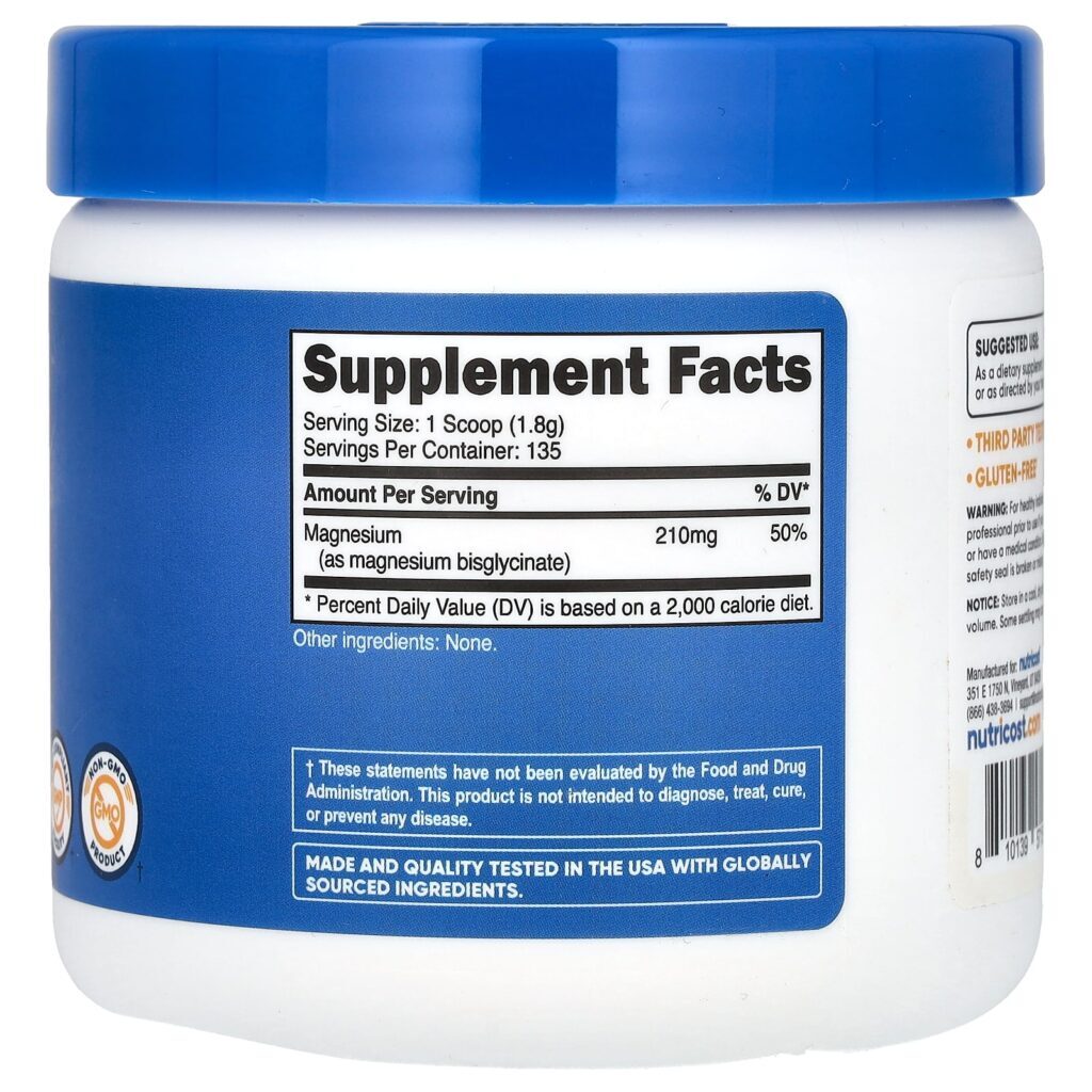 Nutricost Glicinato de Magnésio Sem Sabor 250 g (89 oz) - Imagem 2