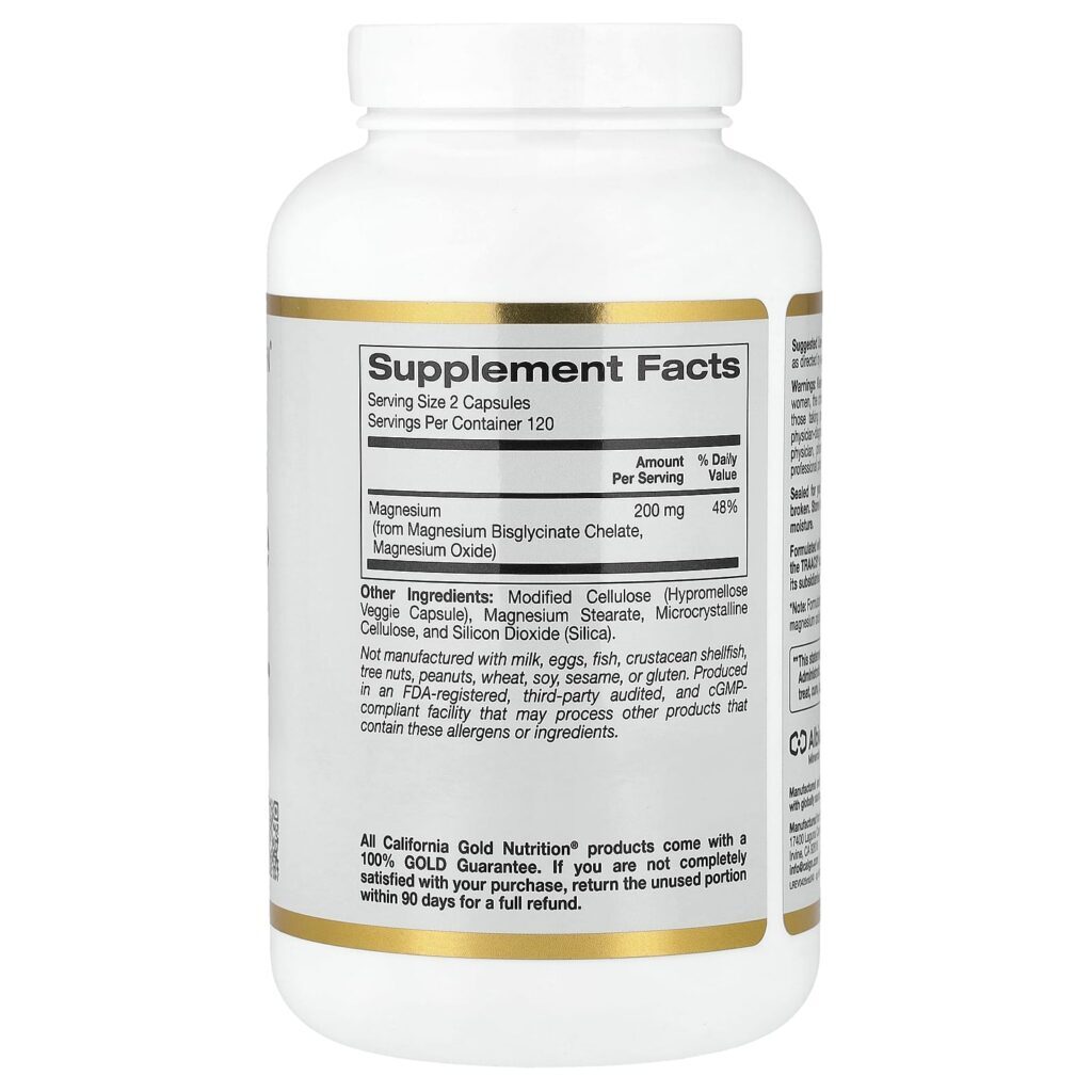 California Gold Nutrition Bisglicinato de Magnésio Quelato Albion TRAACS® 240 Cápsulas Vegetais (100 mg por Cápsula) - Imagem 2