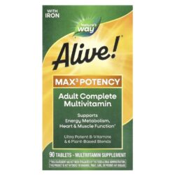 Natures Way Alive!® Max3 Potency Multivitamínico Completo para Adultos Com Ferro 90 Comprimidos