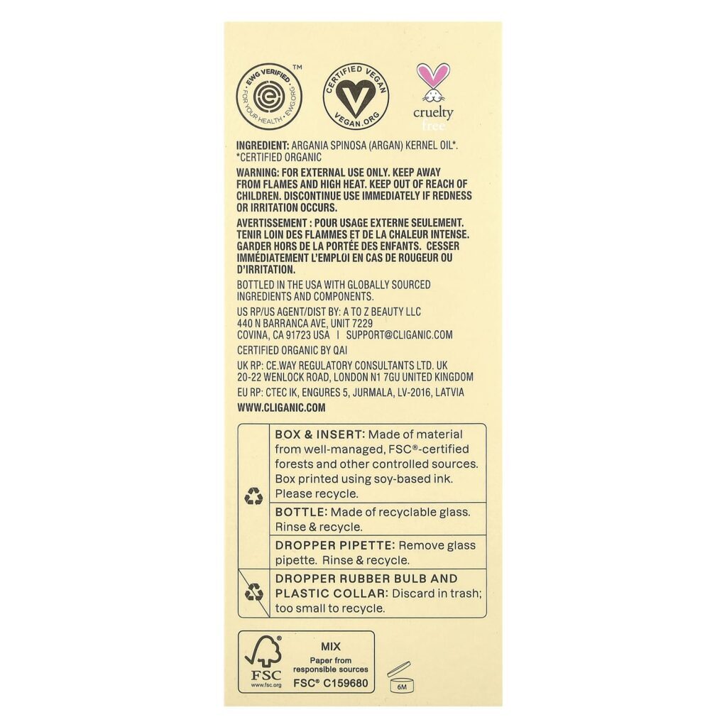 Cliganic Drop of Weightless Moisture™ Óleo de Argão Orgânico 120 ml (4 fl oz) - Imagem 3