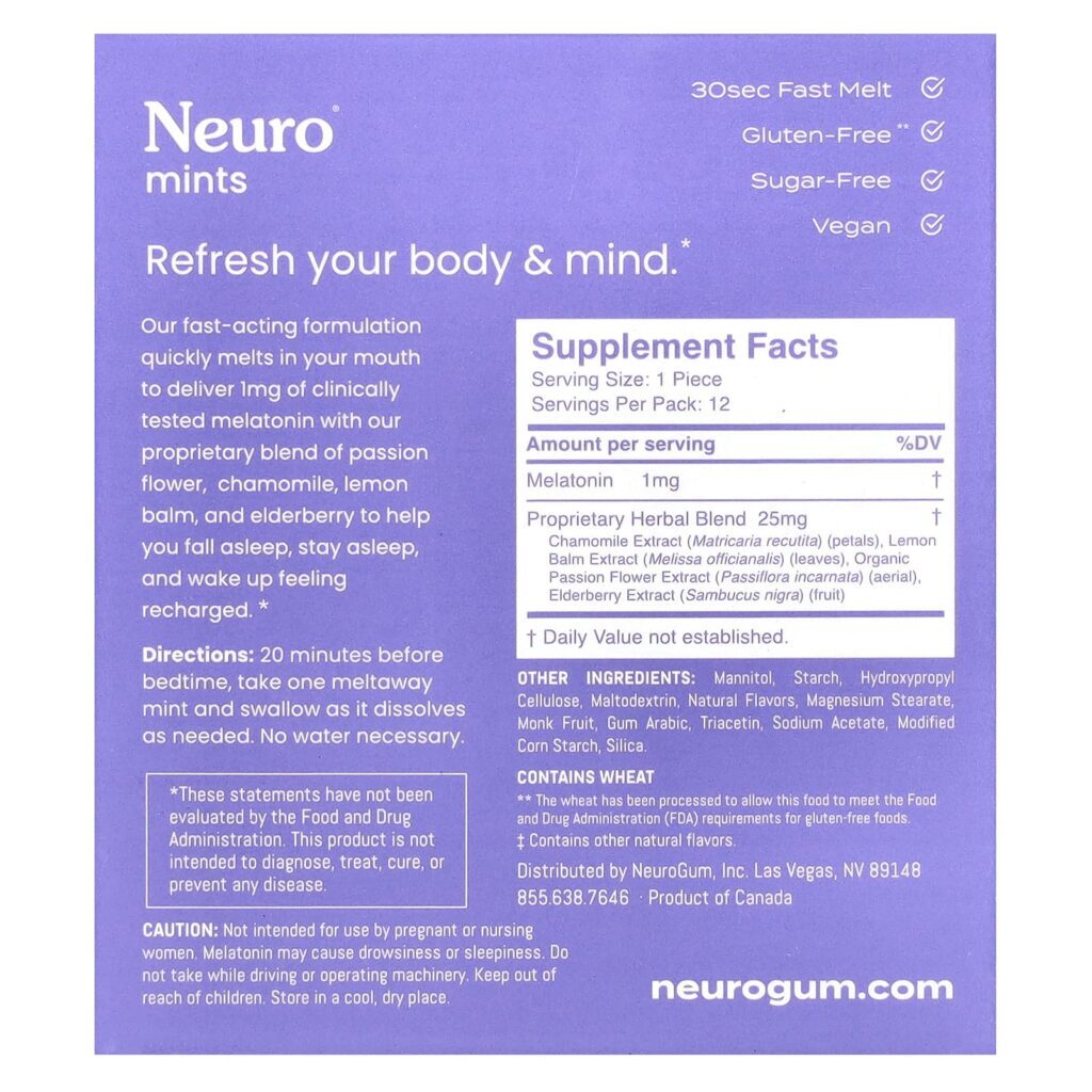 NeuroGum NeuroMints Sono e Reenergização Frutos Silvestres Mistos Pacote com 6 Unidades 12 Mentas Meltaway Cada - Imagem 2