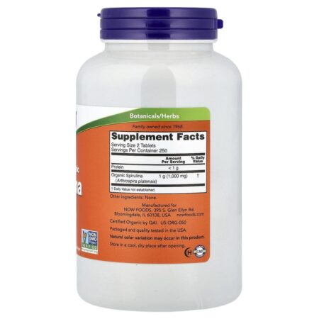 NOW Foods Espirulina Orgânica Certificada 500 Comprimidos (500 mg por Comprimido) - Imagem 2