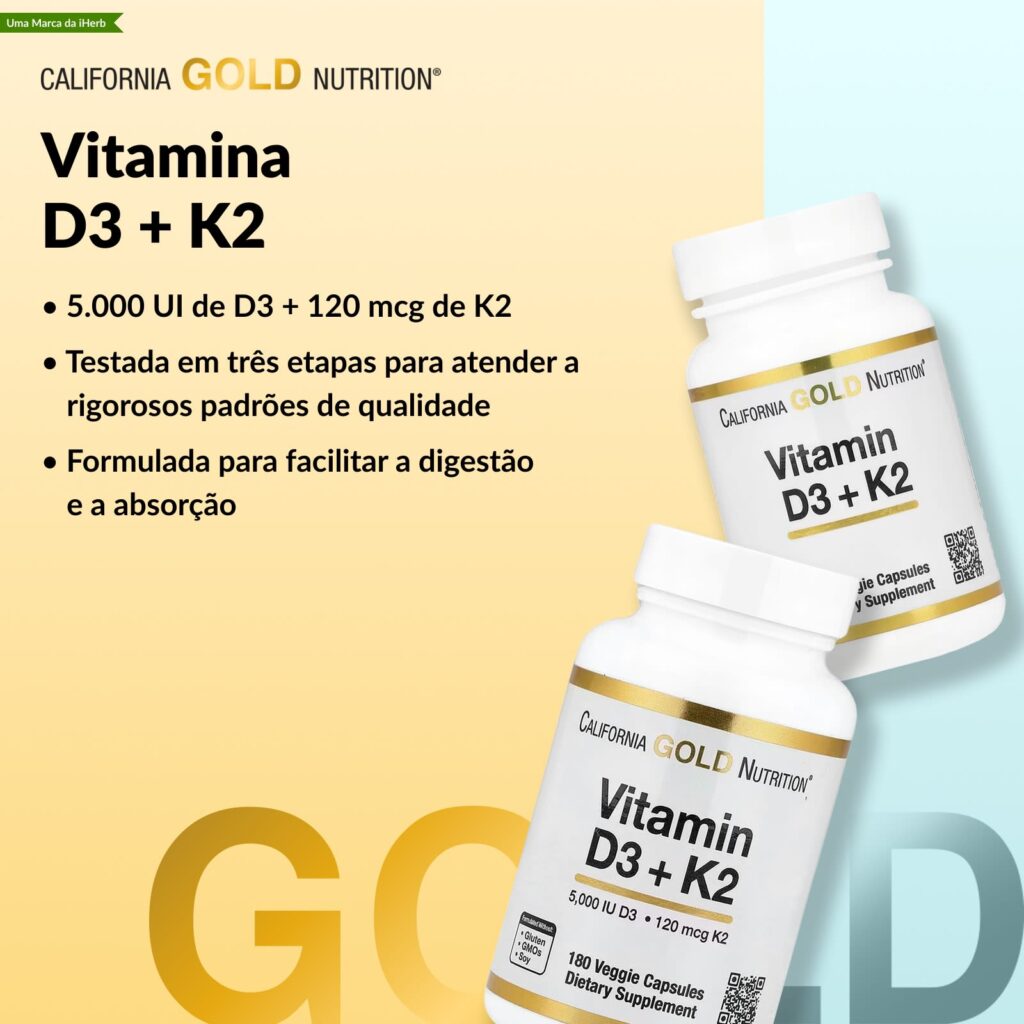 California Gold Nutrition Vitaminas D3 + K2 como MK- 7 180 Cápsulas Vegetais - Imagem 4
