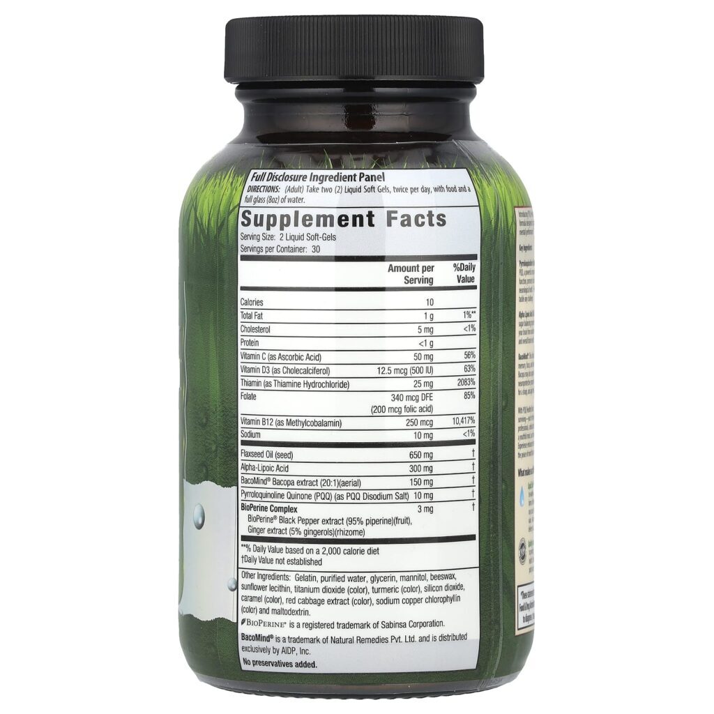Irwin Naturals PQQ Healthy Brain ALA e BacoMind® 60 Cápsulas Softgel Líquidas - Imagem 2