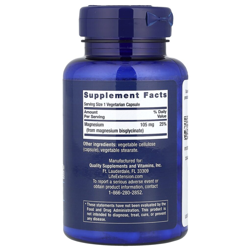 Life Extension Glicinato de Magnésio 90 Cápsulas Vegetarianas (105 mg por Cápsula) - Imagem 2