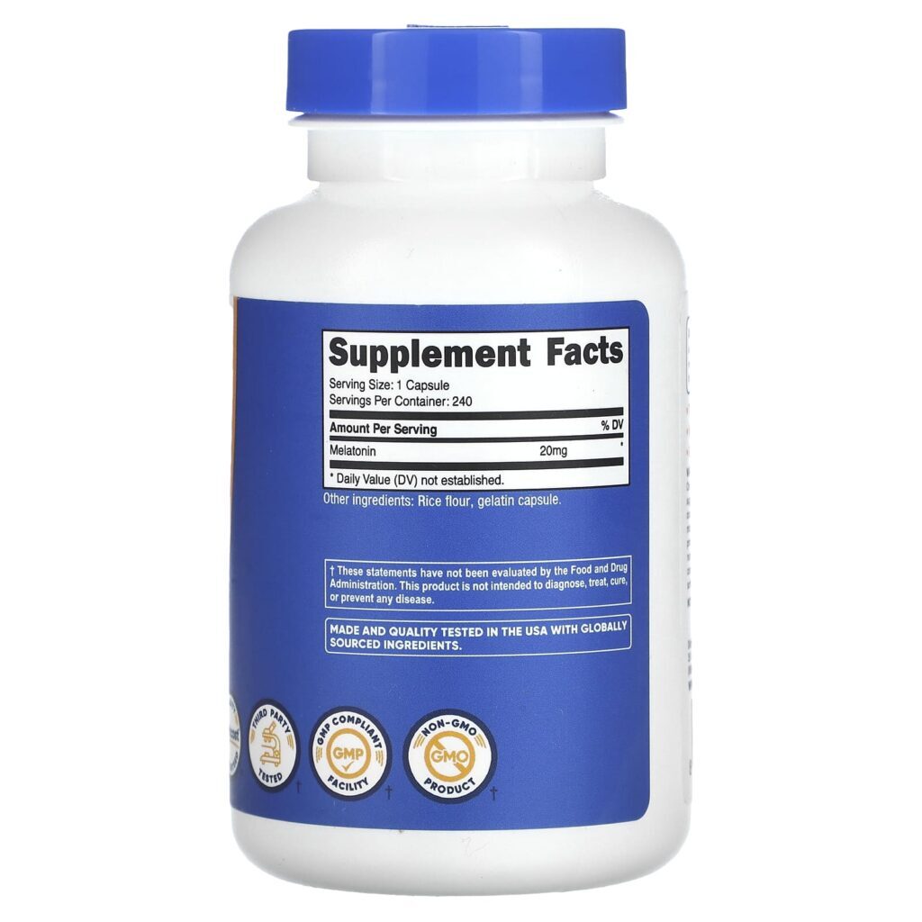 Nutricost Melatonina 20 mg 240 Cápsulas - Imagem 2