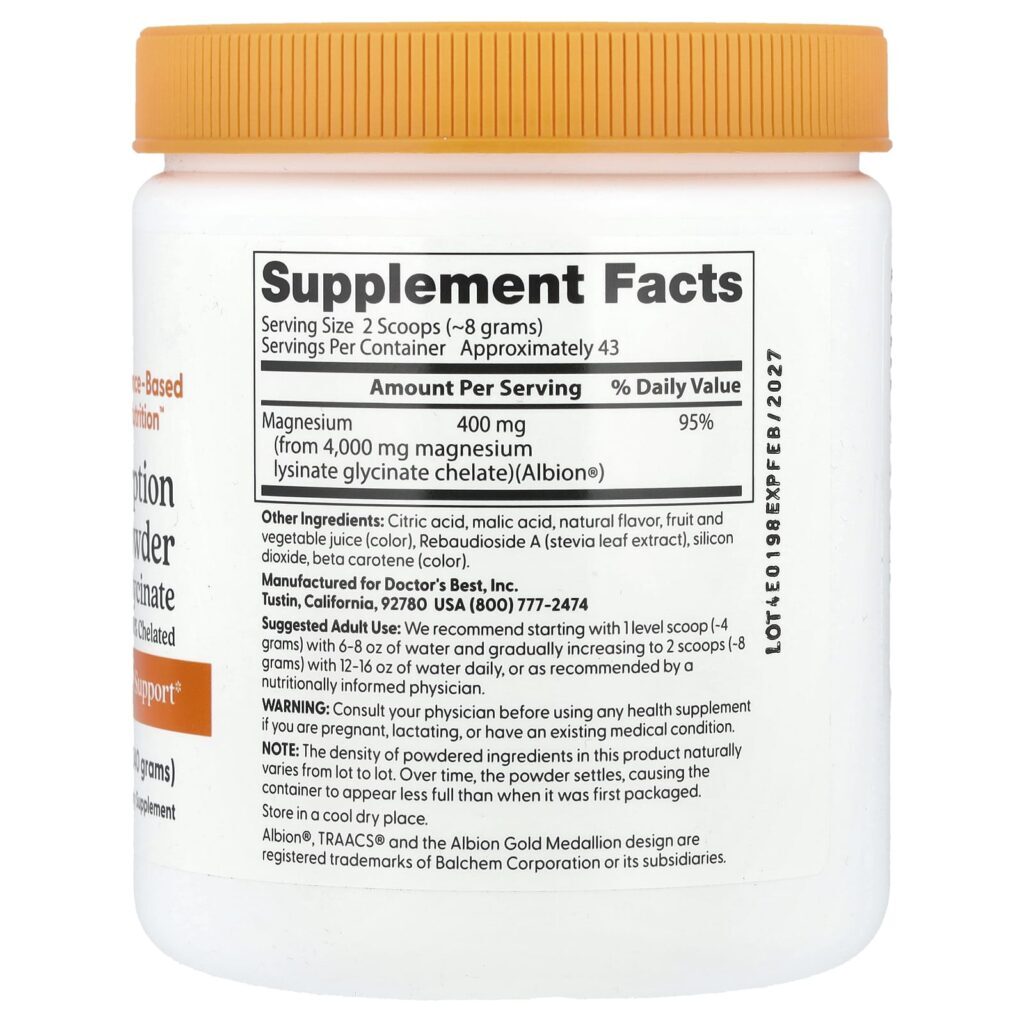 Doctors Best Magnésio em Pó de Alta Absorção Ponche de Frutas 340 g (121 oz) - Imagem 2
