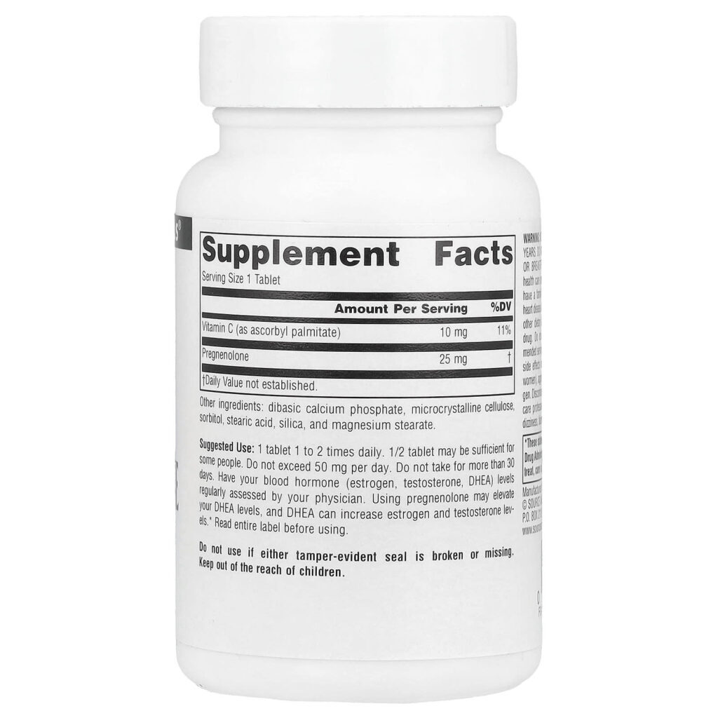 Source Naturals Pregnenolona 25 mg 60 Comprimidos - Imagem 2