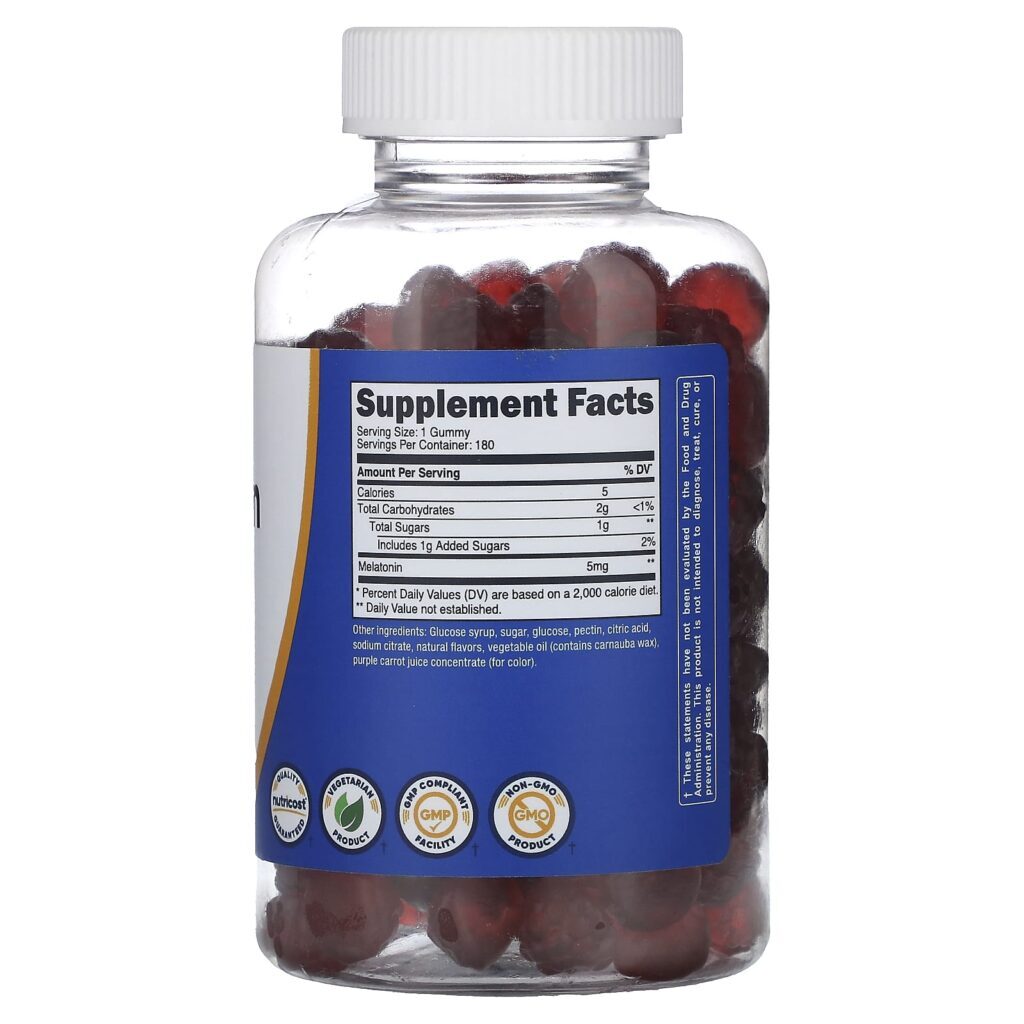 Nutricost Gomas de Melatonina Morango 5 mg 180 Gomas - Imagem 2
