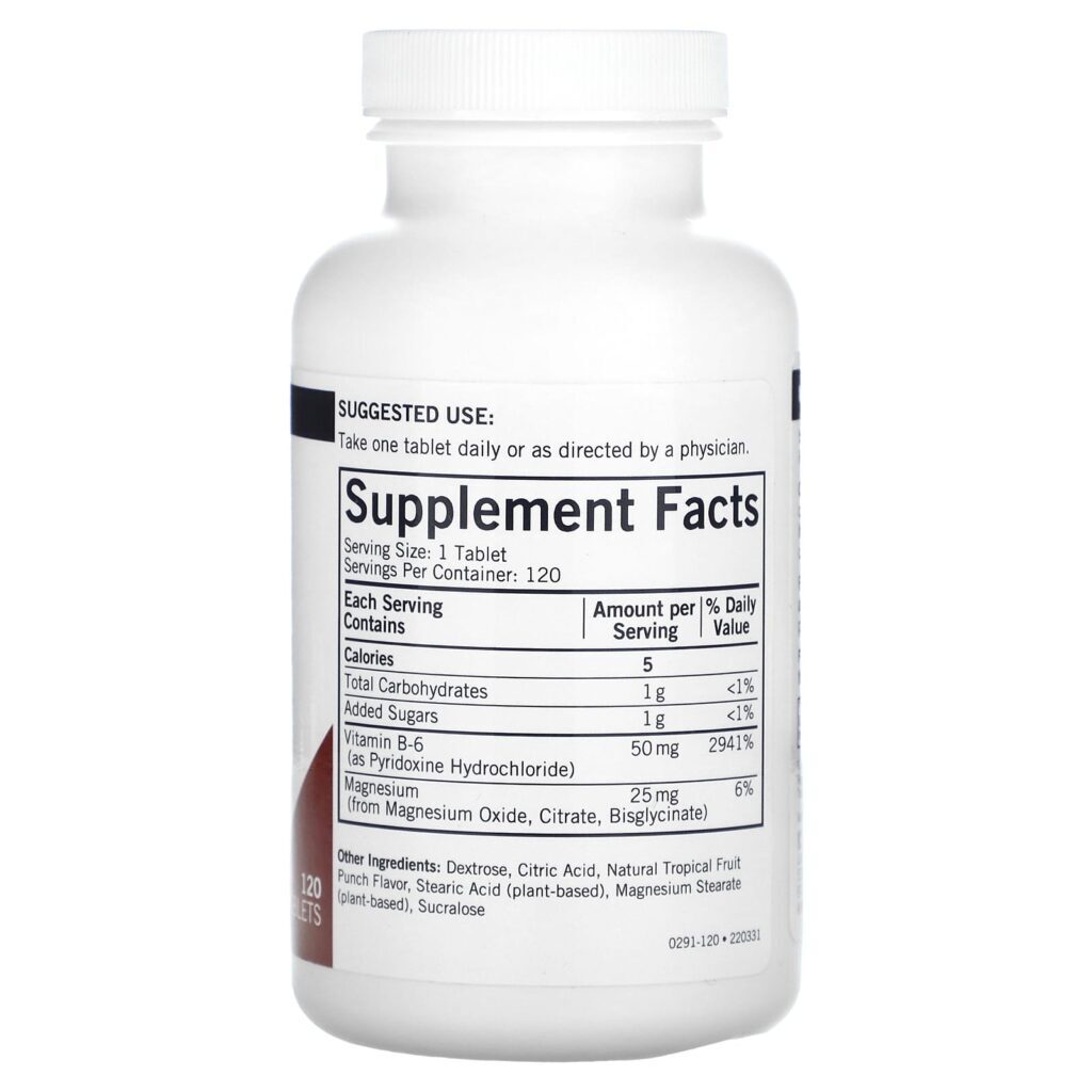 Kirkman Labs Vitamina B-6 mastigável com Magnésio Ponche Natural de Frutas Tropicais 120 Comprimidos - Imagem 2