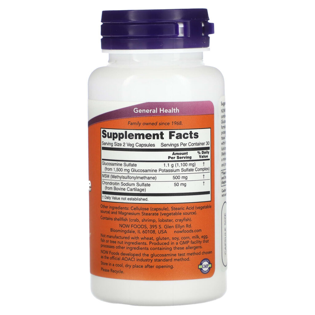 NOW Foods Glicosamina e MSM 60 Cápsulas Vegetais - Imagem 2