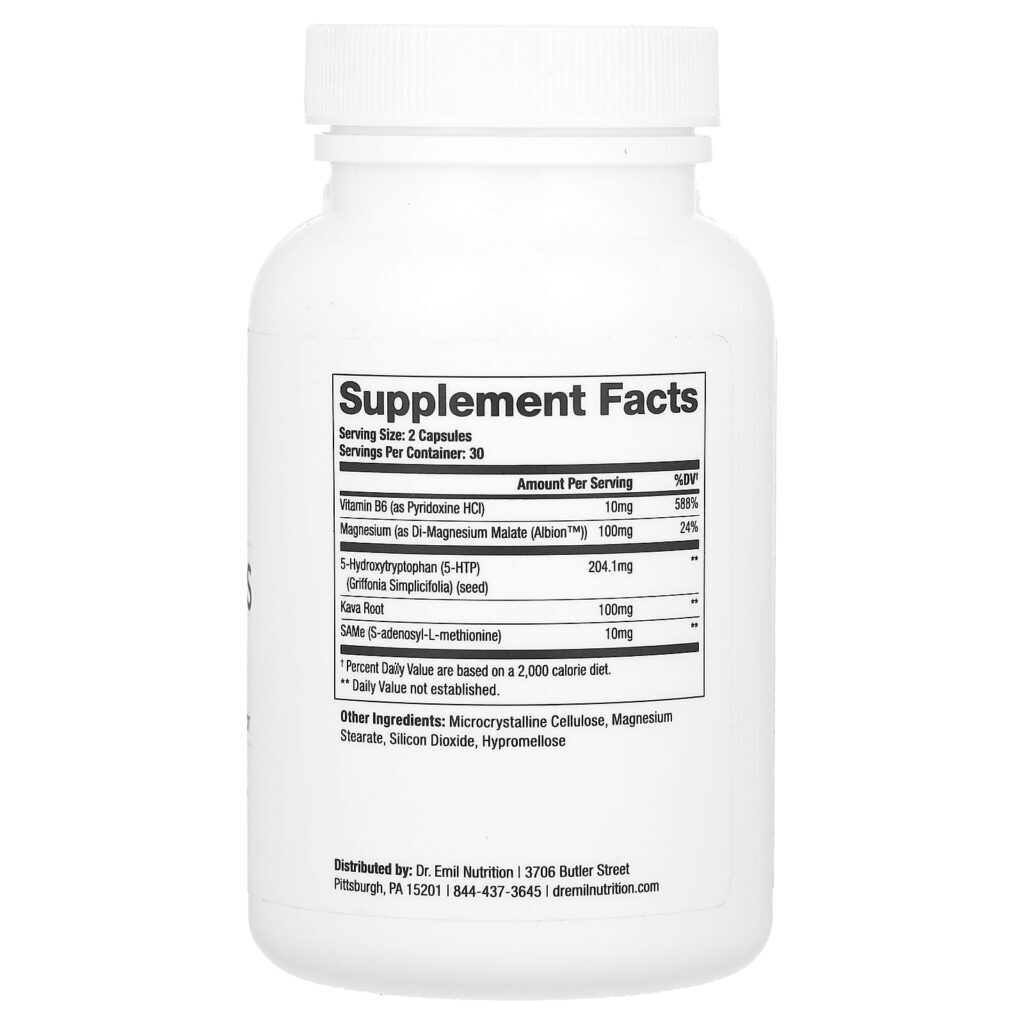 Dr. Emil Nutrition Elite 5-HTP Plus com Co-Factor B6 SAMe Magnésio e Raiz de Kava 60 Cápsulas - Imagem 2