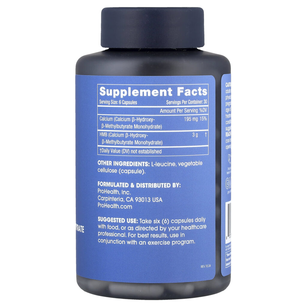 ProHealth Longevity HMB B-Hydroxy-B-Methylbutyrate 180 Cápsulas - Imagem 2