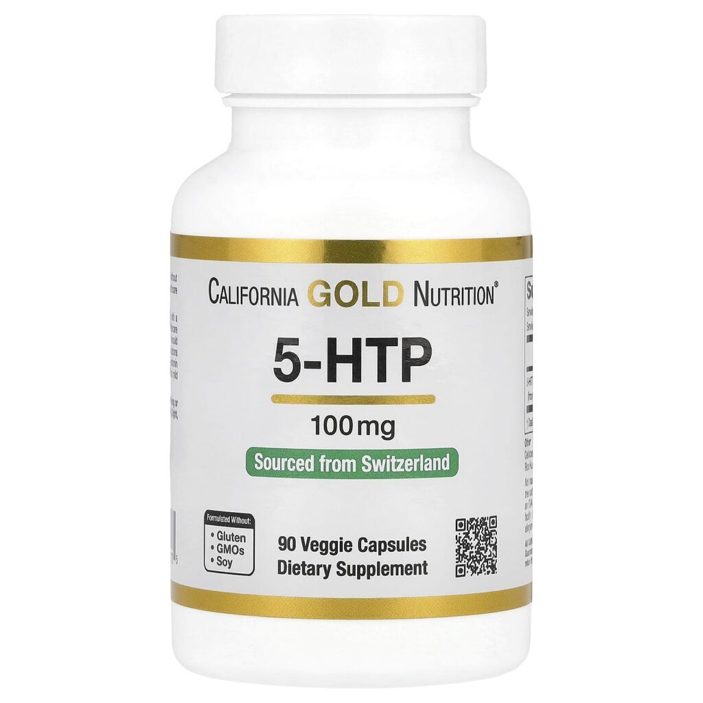 California Gold Nutrition 5-HTP Auxílio ao Humor Extrato de Griffonia Simplicifolia da Suíça 100 mg 90 Cápsulas Vegetais