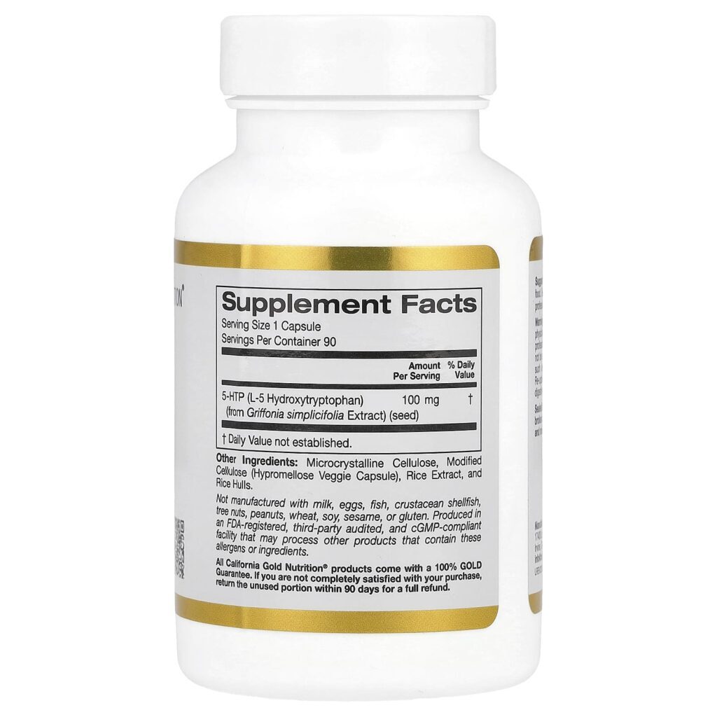 California Gold Nutrition 5-HTP Auxílio ao Humor Extrato de Griffonia Simplicifolia da Suíça 100 mg 90 Cápsulas Vegetais - Imagem 2