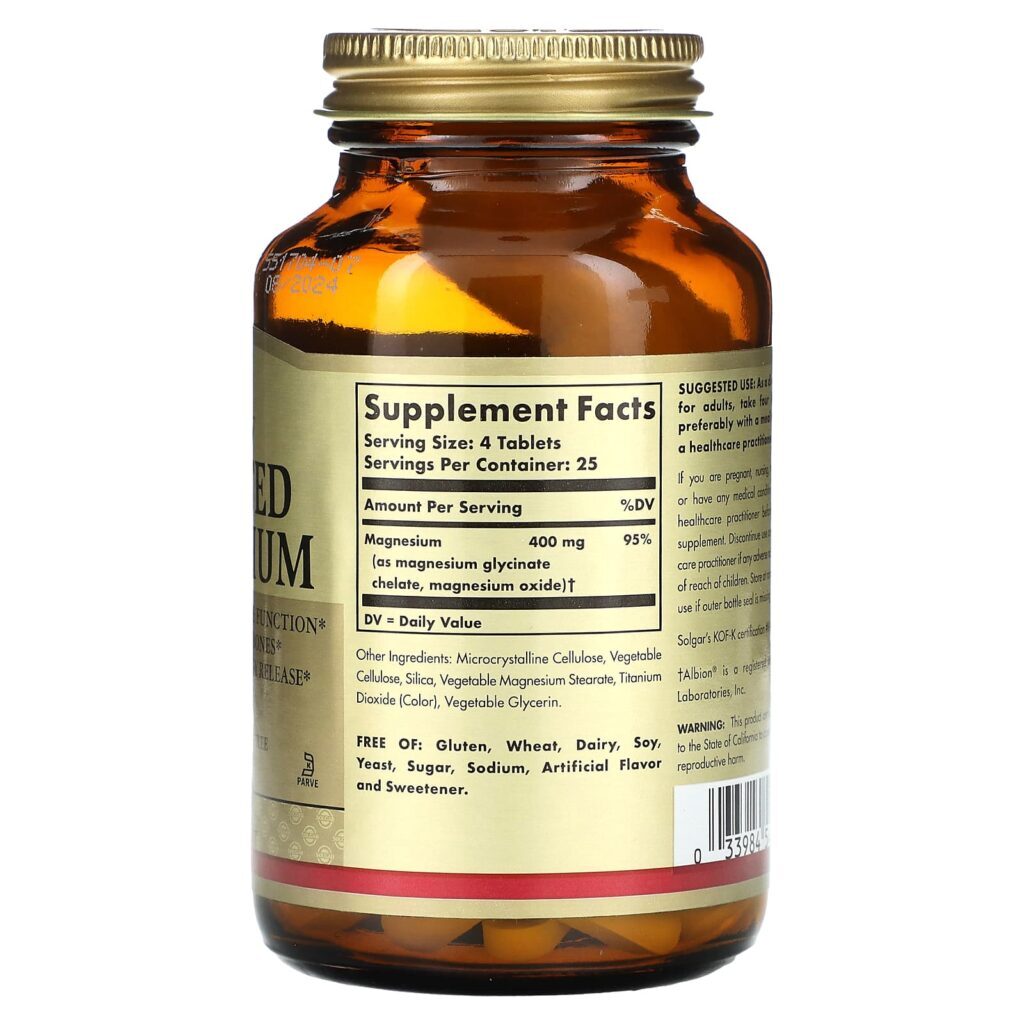 Solgar Magnésio Quelato 100 Comprimidos (100 mg por Comprimido) - Imagem 2