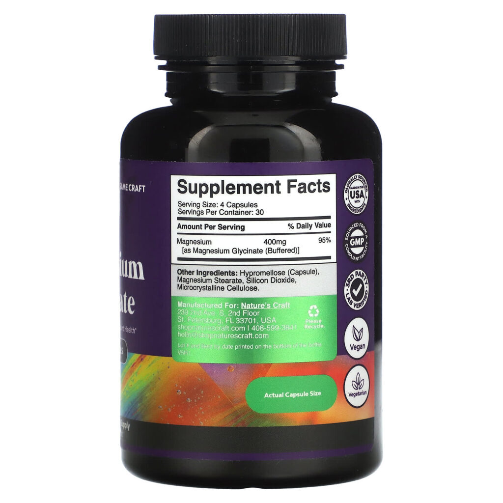 Natures Craft Glicinato de Magnésio 120 Cápsulas (100 mg por Cápsula) - Imagem 2