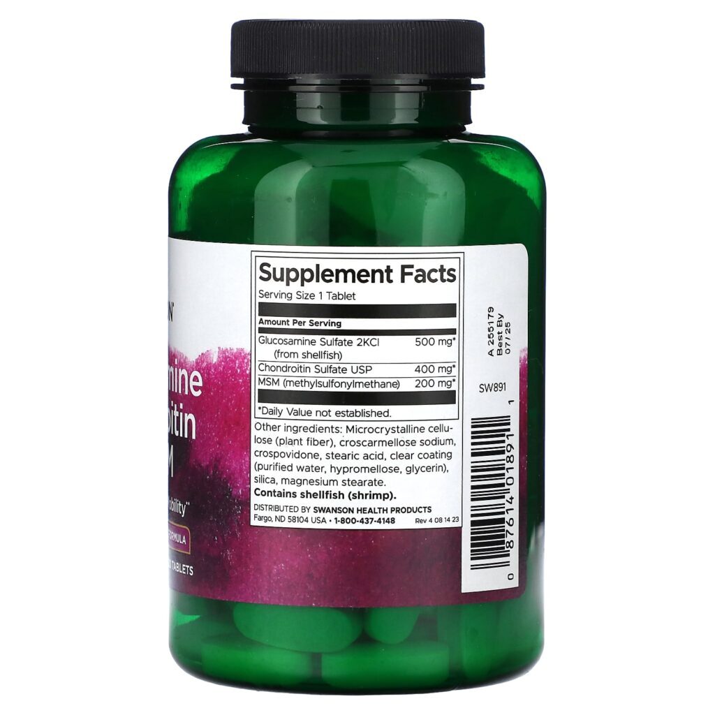 Swanson Glicosamina Condroitina e MSM 120 Comprimidos - Imagem 2