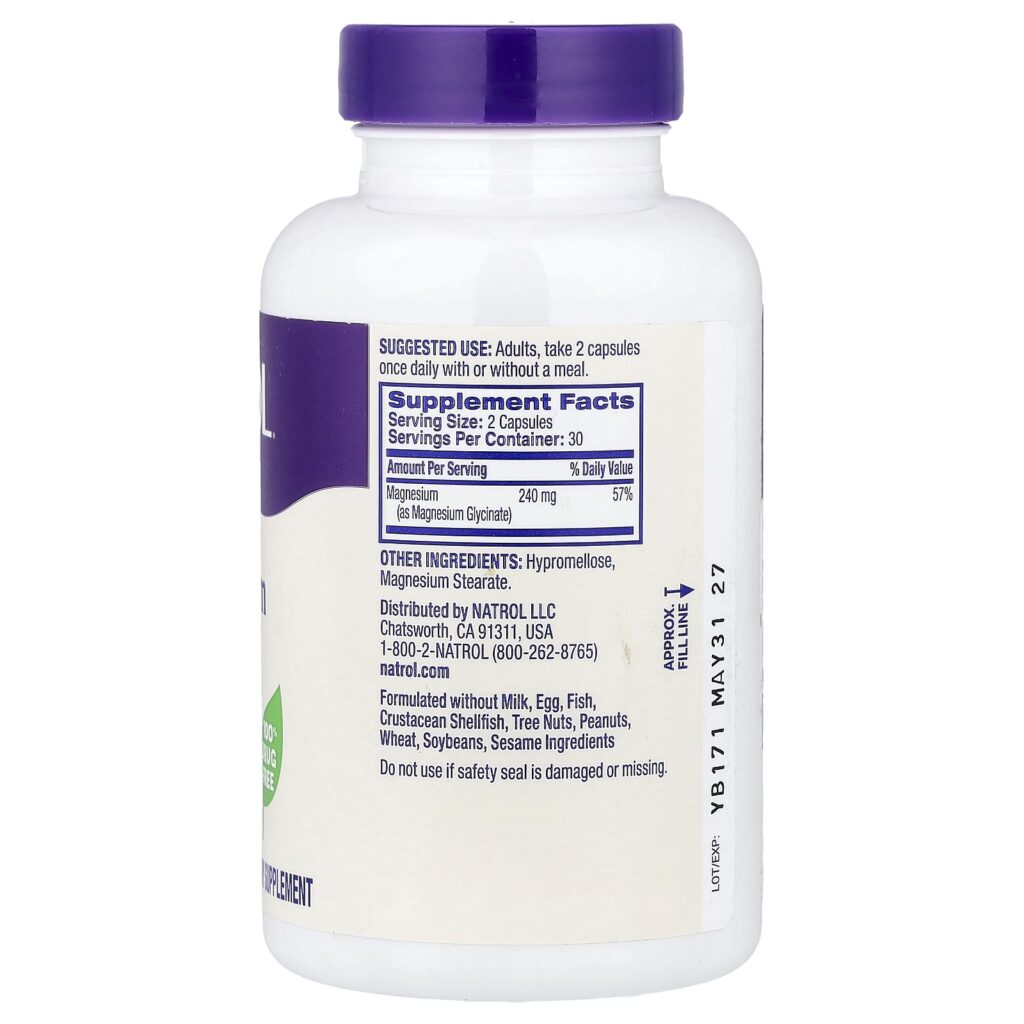 Natrol Glicinato de Magnésio Alta Absorção 240 mg 60 Cápsulas - Imagem 2