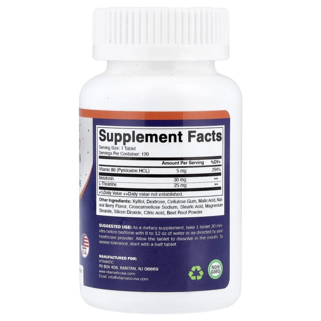 Vitamatic Melatonina B6 e L-Theanine Fruto Silvestre Natural 120 Comprimidos de Dissolução Rápida - Imagem 2