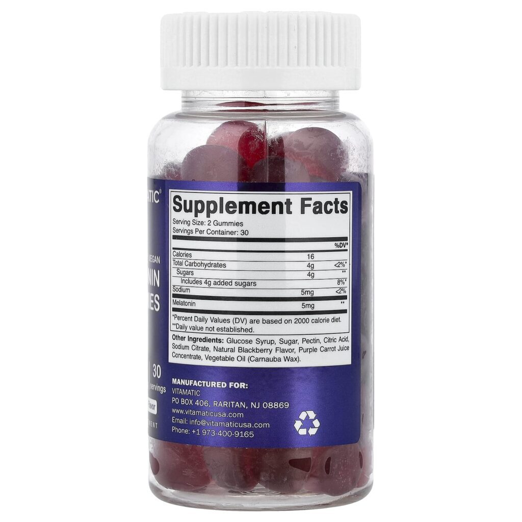 Vitamatic Gomas Veganas de Melatonina Amora Natural 60 Gomas (25 mg por Gomas) - Imagem 2